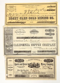 Three Different California Mother Lode Mining Stock Certificates [204628]