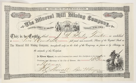 Mineral Hill Mining Company Stock Certificate, 1881 [205216]