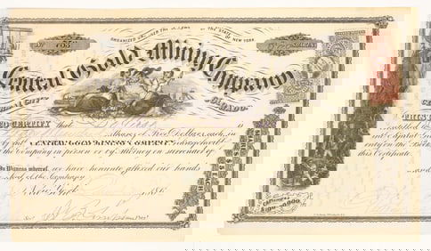Central Gold Mining Company Stock Certificate, Central City, Colorado, 1870 [204912]