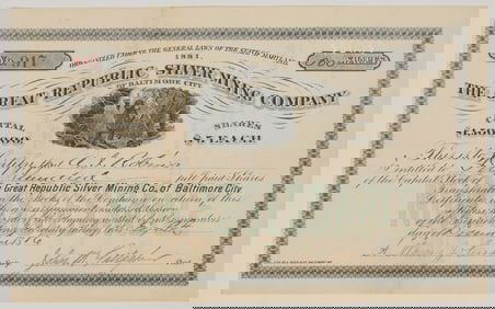 Great Republic Silver Mining Co. of Baltimore City Stock Certificate, 1886 [205029]