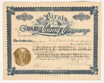 Pirate Gold Mining Company Stock Certificate, Cripple Creek, 1896 [204199]