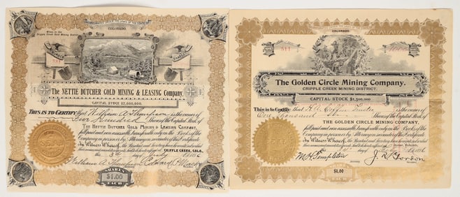 Two Different Cripple Creek, Colorado Mining Stock Certificates [195379]
