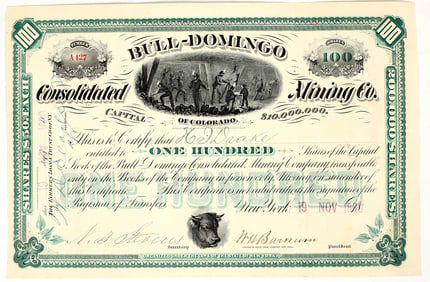 Bull-Domingo Consolidated Mining Co. Stock Certificate, 1880 [201765]