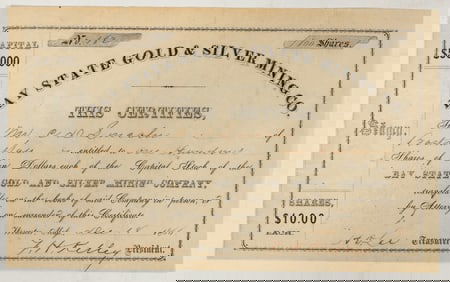 Bay State Gold & Silver Mining Company Stock Certificate, Empire, Colorado, 1866 [195912]