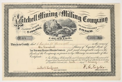 Mitchell Mining & Milling Company Stock Certificate, 1886 [204901]