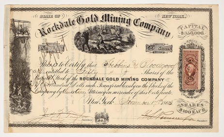Rockdale Gold Mining Company Stock Certificate, Colorado Territory, 1865 [203948]