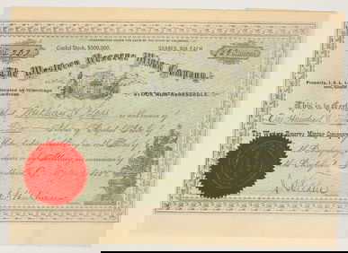 Western Reserve Mining Company Stock Certificate, Gilpin County, Colorado, 1882 [205007]