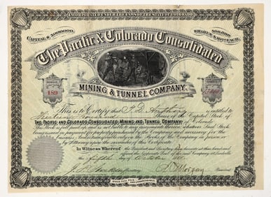 Pacific & Colorado Consolidated Mining & Tunnel Co. Stock Certificate, 1881 [204835]