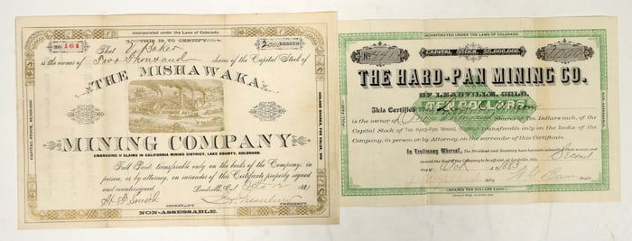 Two Different Scarce Leadville Mining Stock Certificates [195499]