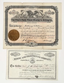 Colorado Gold Placer Mining Stock Certificate Pair [204839]