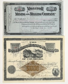 Two Different Rare 1880s Colorado Mining Stock Certificates [204776]