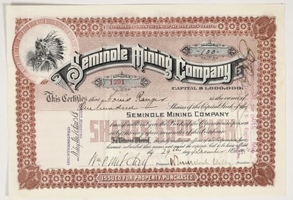 Seminole Mining Company Stock Certificate 1902 [203922]