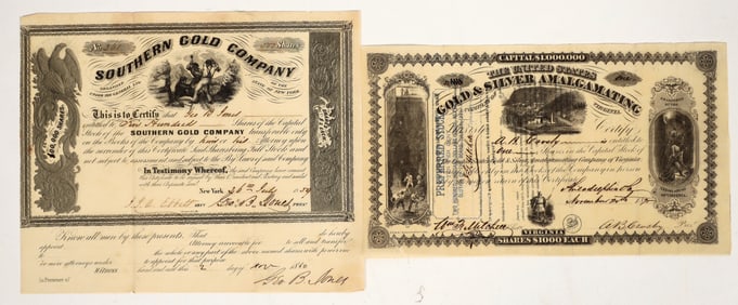 Two Early Southern Gold Mining Stock Certificates: Georgia & Virginia [204533]