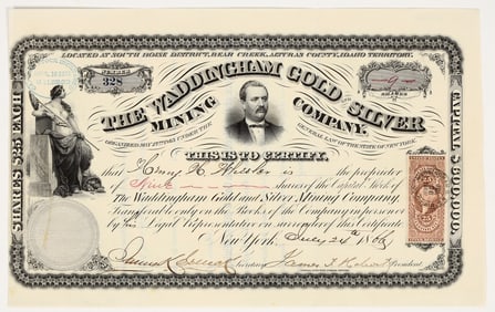 Waddingham Gold & Silver Mining Co. Stock Certificate, 1866 [203928]