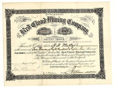 Red Cloud Mining Company Stock Certificate, 1894 [204756]