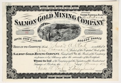 Salmon Gold Mining Company Stock Certificate, Idaho, 1896 [195883]
