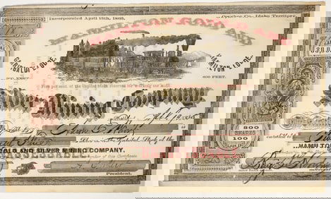 Hamilton Gold & Silver Mining Company Stock Certificate, Idaho Territory 1865 [203931]