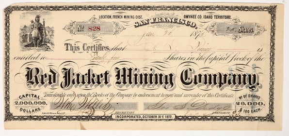 Red Jacket Mining Company Stock Certificate (GT Brown Lith.) [203538]
