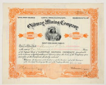Ojibway Mining Company Stock Certificate, 1908 [205230]