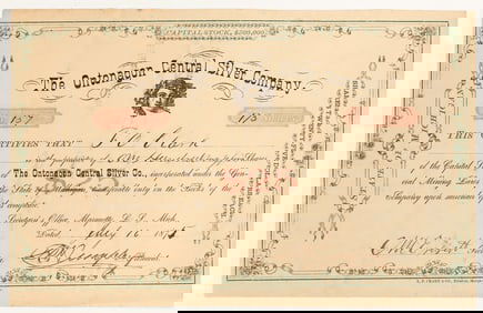 Ontonagon Central Silver Company Stock Certificate, 1875 [204773]