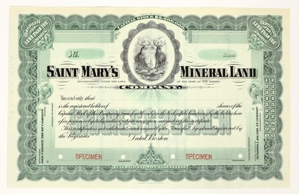 Saint Mary's Mineral Land Company Stock Certificate Specimen [205227]