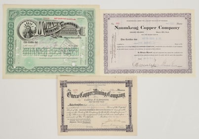 Three Different Scarce Michigan Mining Stock Certificates [205238]