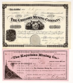 Two Different Jefferson County, Montana Territory Mining Stock Certificates [195886]