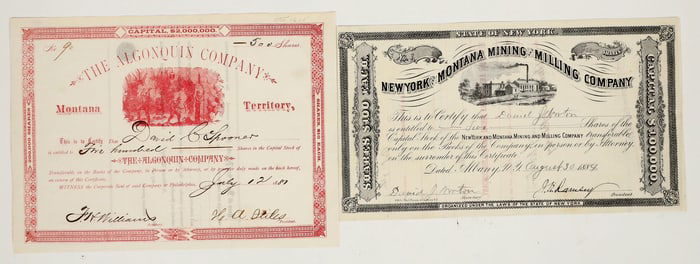 Two Different 1880s Montana Mining Stock Certificates [204206]