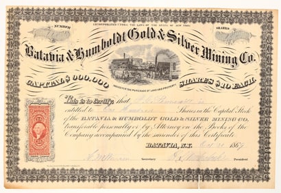 Batavia & Humboldt Gold & Silver Mining Co. Stock Certificate, 1869 [205212]