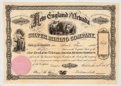 New England & Nevada Silver Mining Co. Stock Certificate, 1867 [203940]