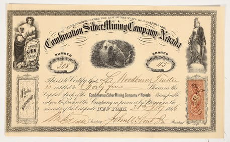 Combination Silver Mining Company of Nevada Stock Certificate, 1866 [204195]