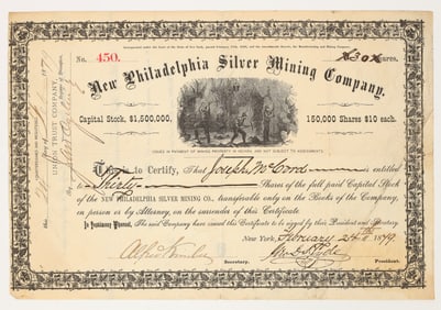 New Philadelphia Silver Mining Company Stock Certificate, 1879 [205244]