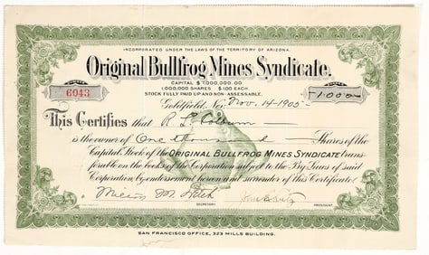 Original Bullfrog Mines Syndicate Stock w/ Bullfrog Vignette [200808]