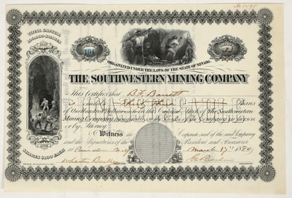 Southwestern Mining Company Stock Certificate, Clark County, Nevada, 1880 [195495]