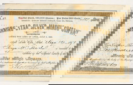 Morning Star Silver Mining Company Stock Certificate, 1887 [204180]