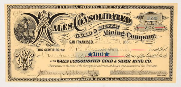 Wales Consolidated Gold & Silver Mining Company Stock Certificate [201091]