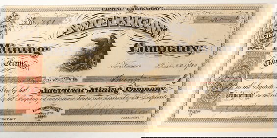 American Mining Company Stock Certificate, Gold Hill, Nevada, 1870 [197928]