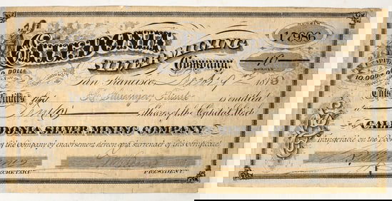 Caledonia Silver Mining Company Stock Certificate, Gold Hill, Nevada, 1879 [195908]