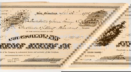 Consolidated Superior Mining Company Stock Certificate, 1878, #1 [204902]