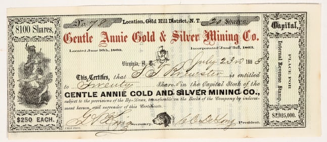 Gentle Annie Gold & Silver Mining Co., Gold Hill, Nevada Territory, 1863 [203937]