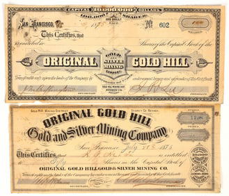 Original Gold Hill Gold & Silver Mining Co. Stock Certificate Pair (incl. GT Brown) [195902]
