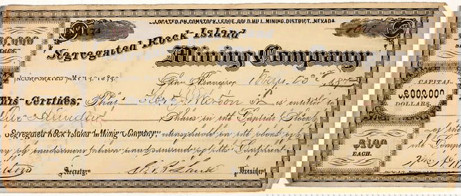 Segregated Rock Island Mining Co. Stock Certificate, Gold Hill, 1873 [204837]