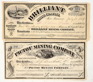 Two Different 1870s Gold Hill, Nevada Mining Stock Certificates [195903]