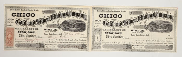 Chico Gold And Silver Mining Co. Stock, 1867, Signed by John Bidwell [200252]