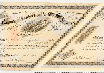 Humboldt River Gold & Silver Mining Co. Stock Certificate, Nevada, 1865 [205003]