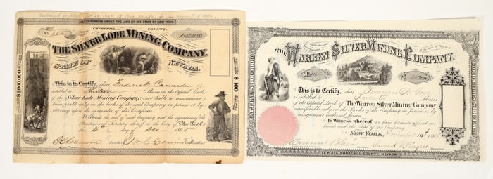 La Plata, Churchill County, Nevada Mining Stock Pair, 1860s [204990]