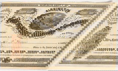Arrington Gold & Silver Mining Co. Stock Certificate, Lander County, Nevada Territory 1863 [204816]