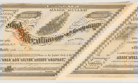 Marie Muller Gold & Silver Mining Co. Stock Certificate, Nevada Territory, 1863 [205255]