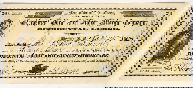 Occidental Gold & Silver Mining Co. Stock Certificate, Nevada Territory, 1863 [203933]
