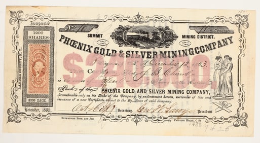 Phoenix Gold & Silver Mining Co. Stock Certificate, Nevada Territory, 1863 [205362]